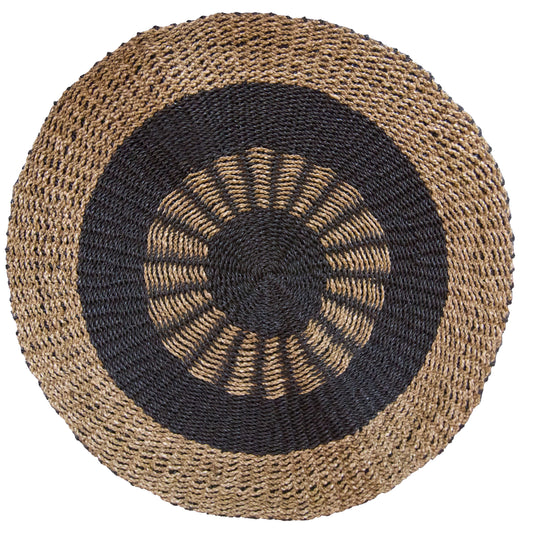 Neutral Round Seagrass Rug - Black & Tan - 1 metre