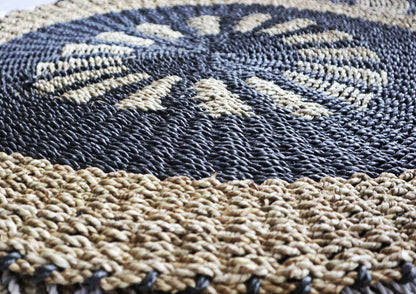Neutral Round Seagrass Rug - Black & Tan - 1 metre