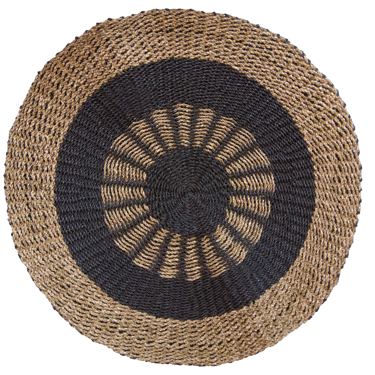 Neutral Round Seagrass Rug - Black & Tan - 1 metre