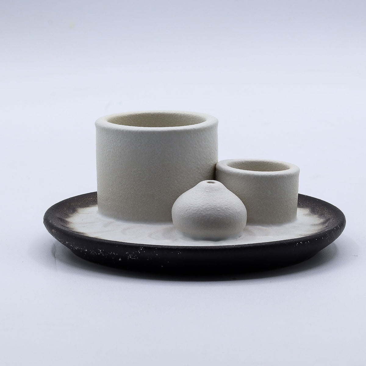 Ceramic Palo Santo & Incense Holder – White & Grey
