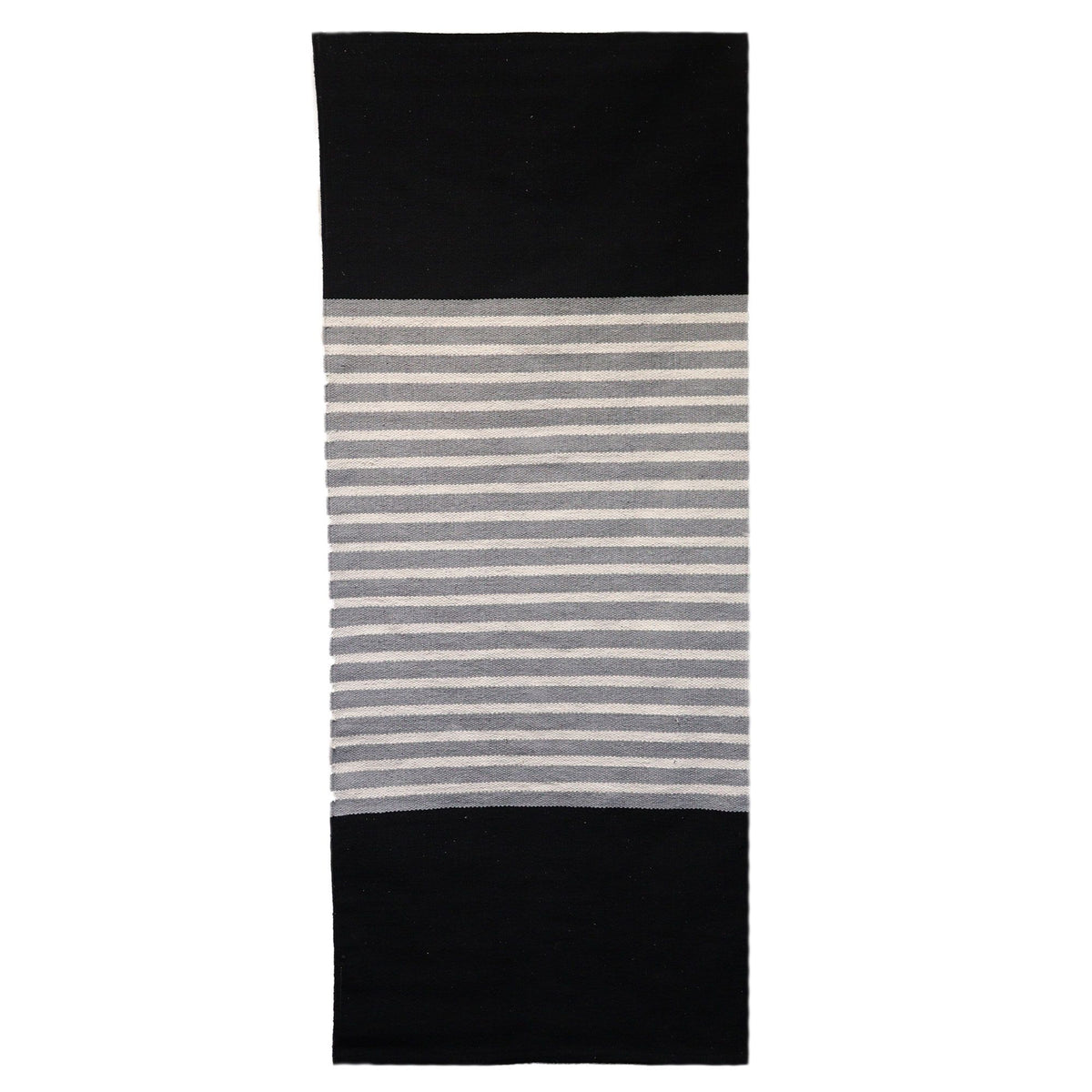 Indian Cotton Rug - Black & Grey 70 × 172 cm