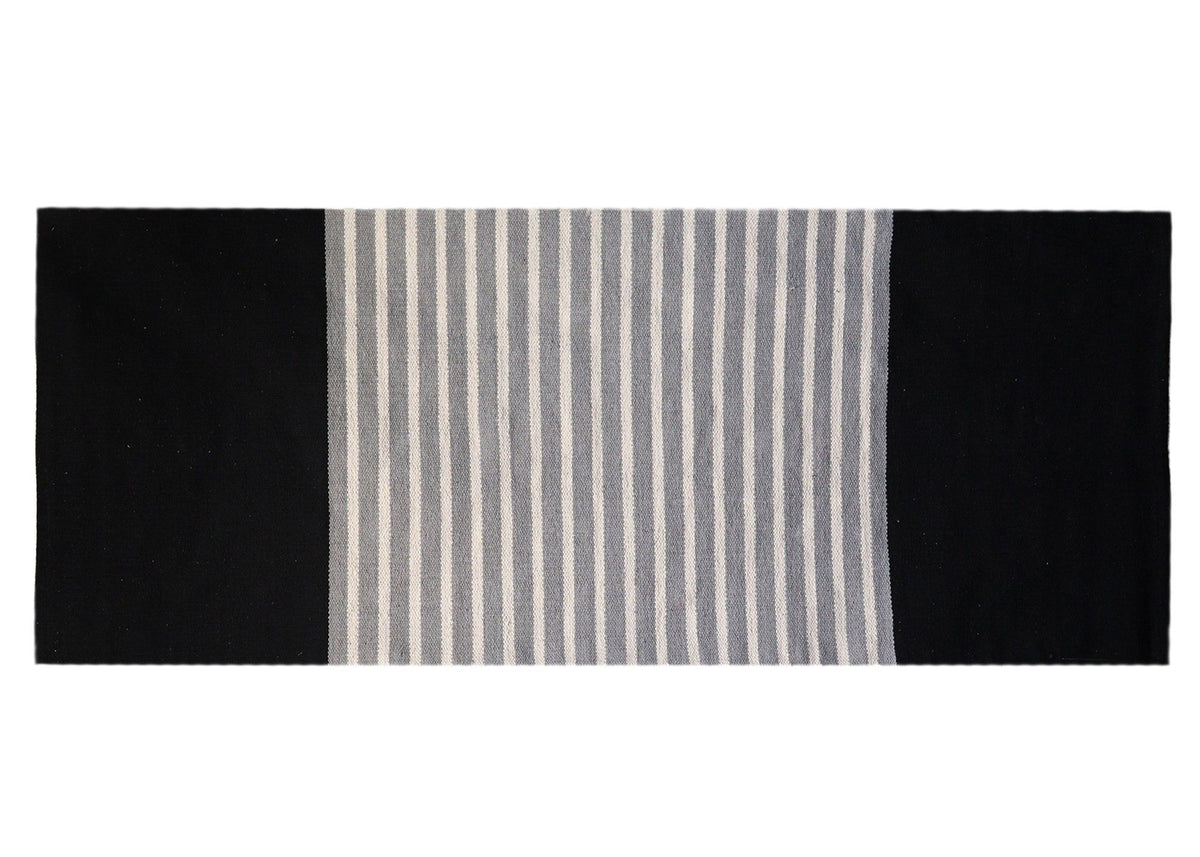 Indian Cotton Rug - Black & Grey 70 × 172 cm