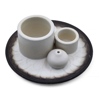 Ceramic Palo Santo & Incense Holder – White & Grey