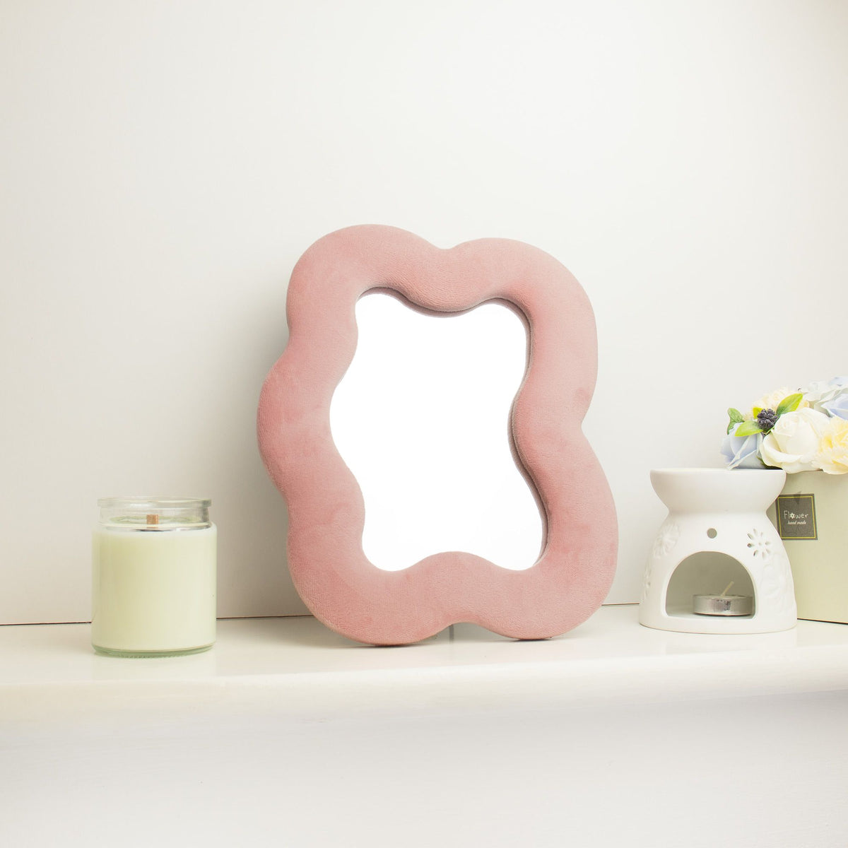 Square Pebble Squiggle Mirror – Rose Blush