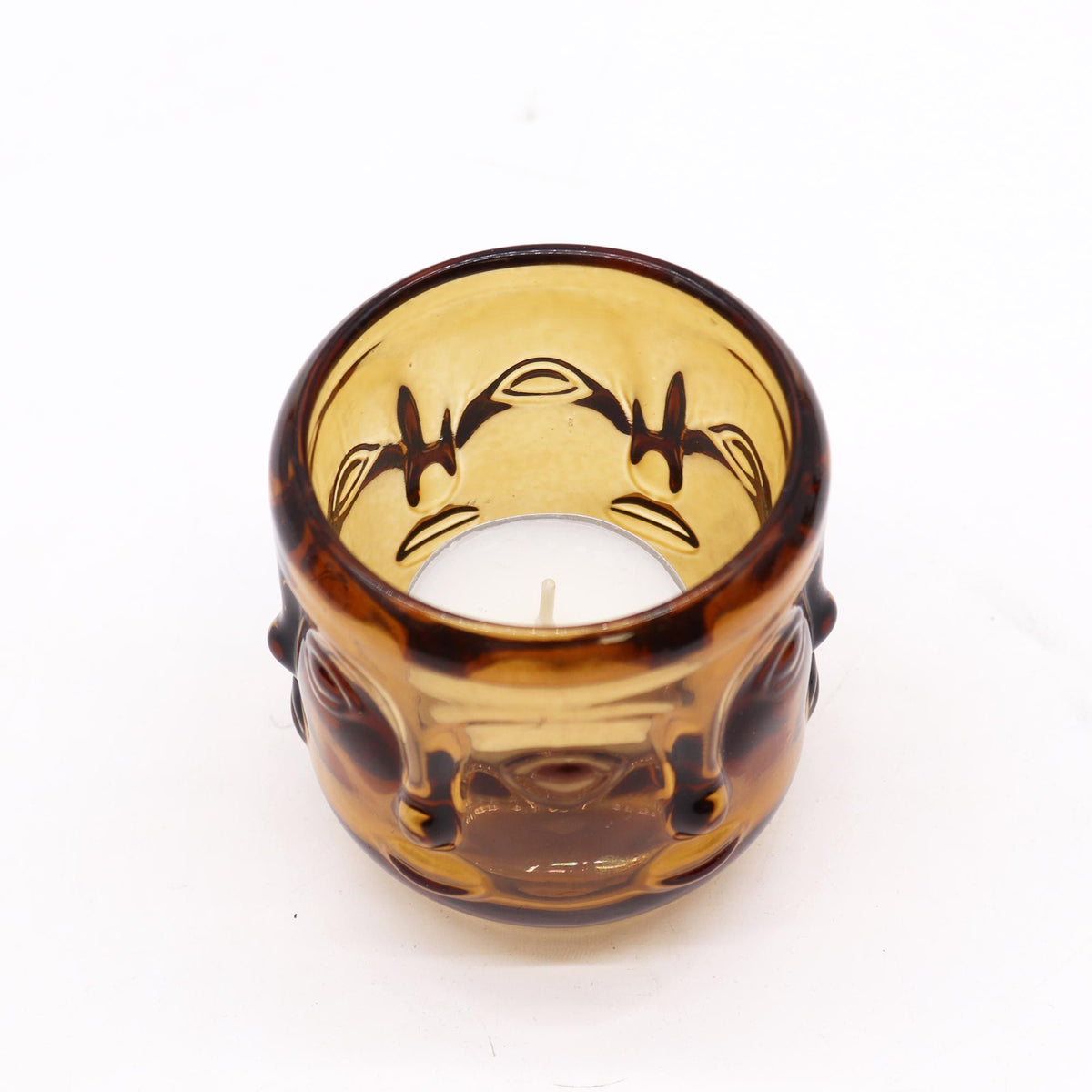 Set of 2 Buddha Face Candle Jars – Antique Amber