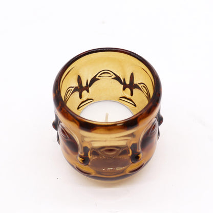 Set of 2 Buddha Face Candle Jars – Antique Amber