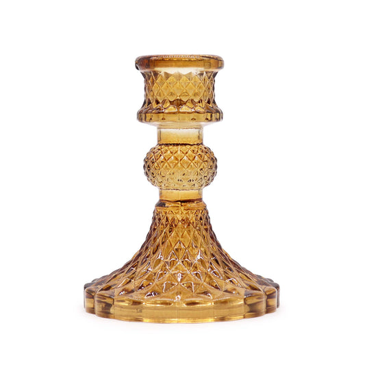 Set of 2 Vintage Glass Candle Holders – Antique Amber