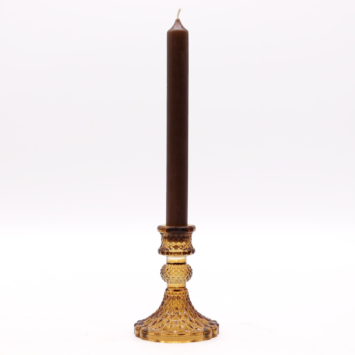 Set of 2 Vintage Glass Candle Holders – Antique Amber