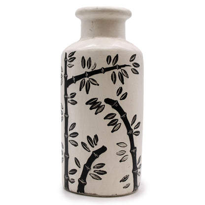 Bamboo Motif Ceramic Vase – Natural