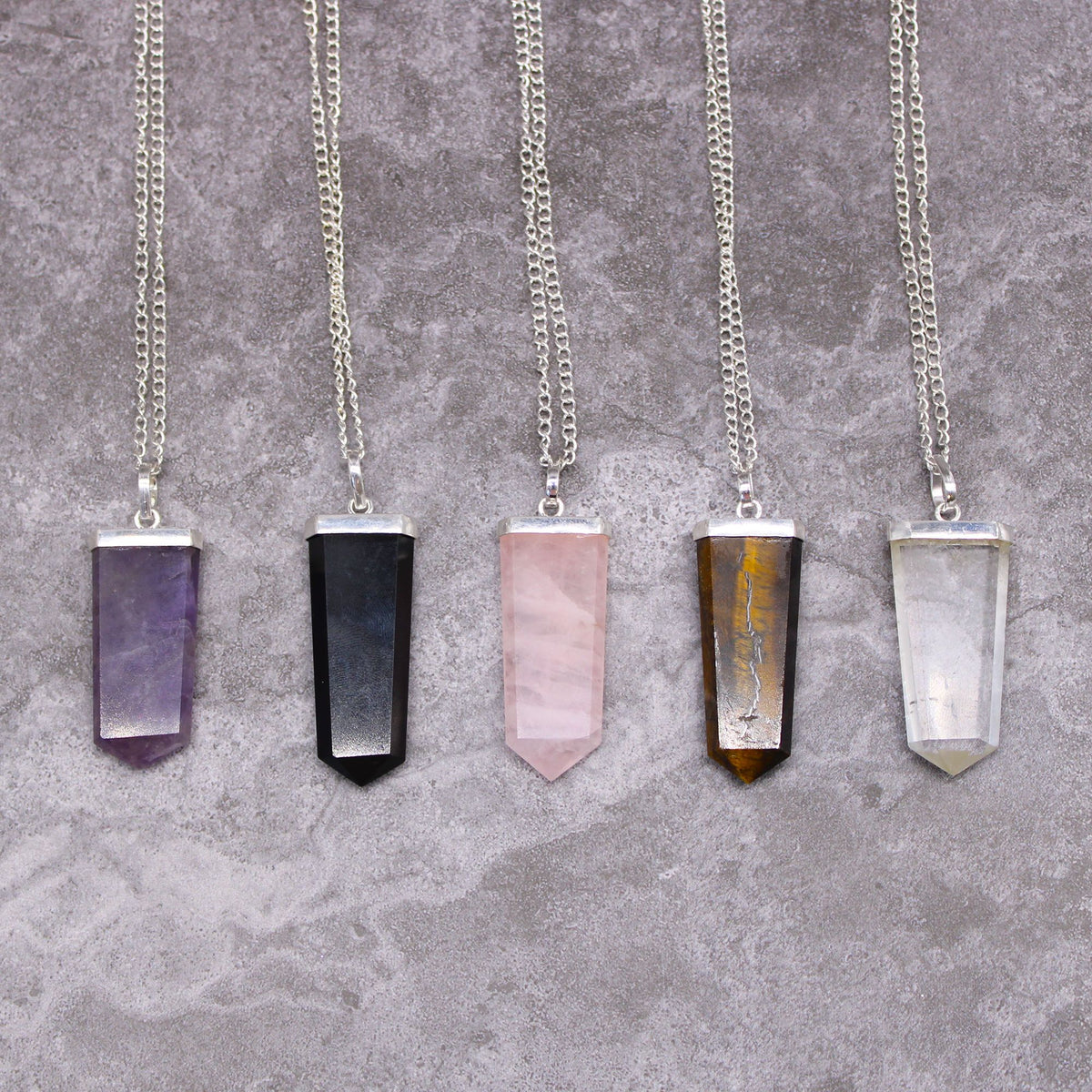 Black Agate Flat Crystal Pendant