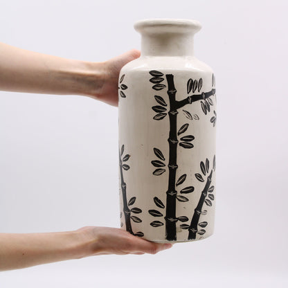 Bamboo Motif Ceramic Vase – Natural