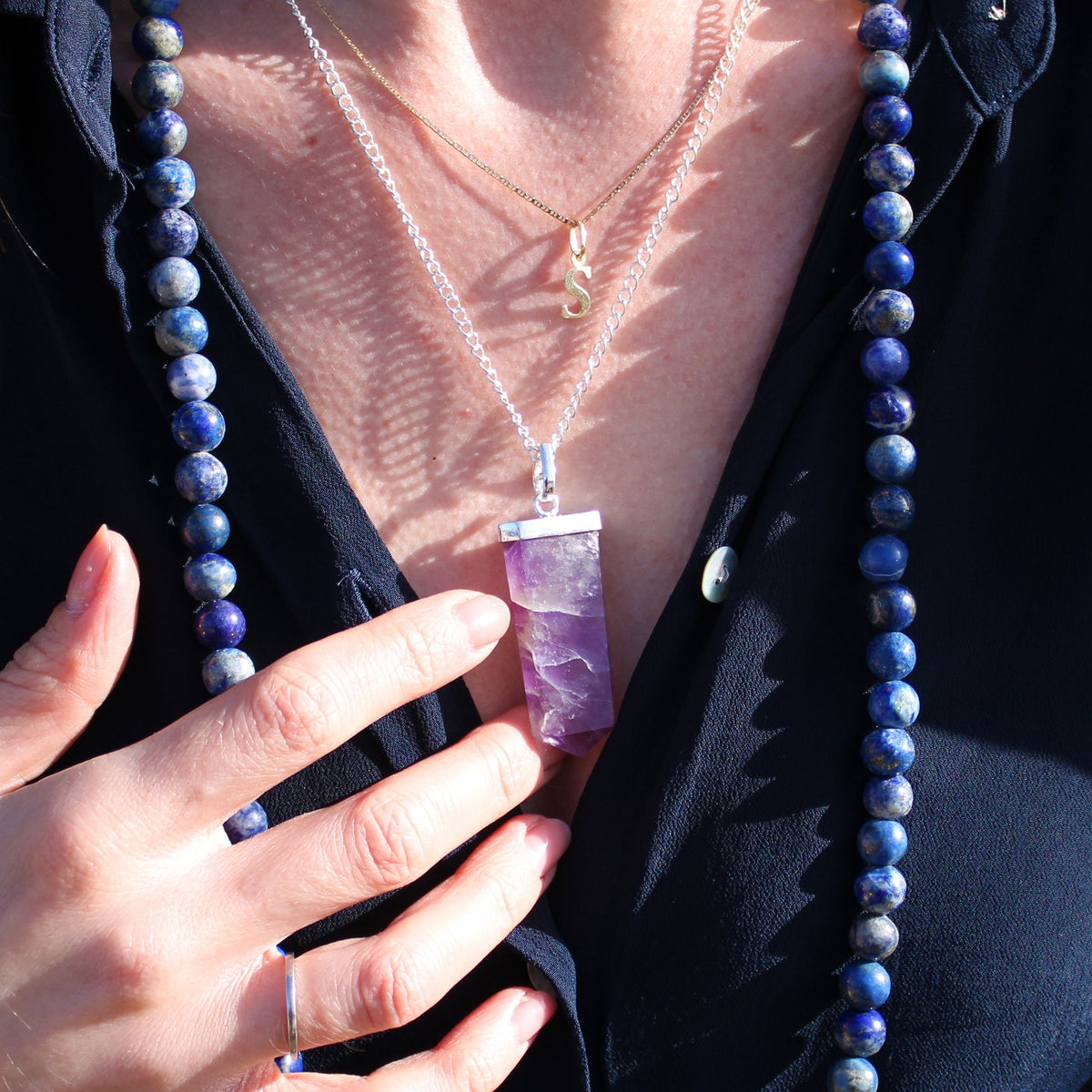 Black Agate Flat Crystal Pendant