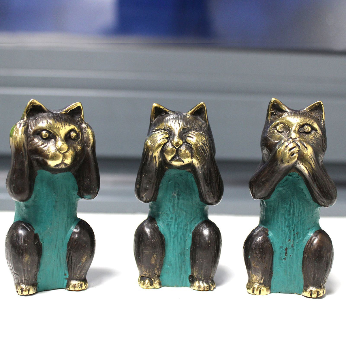 Set of 3 Brass Wisdom Cats