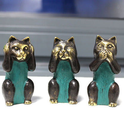 Set of 3 Brass Wisdom Cats