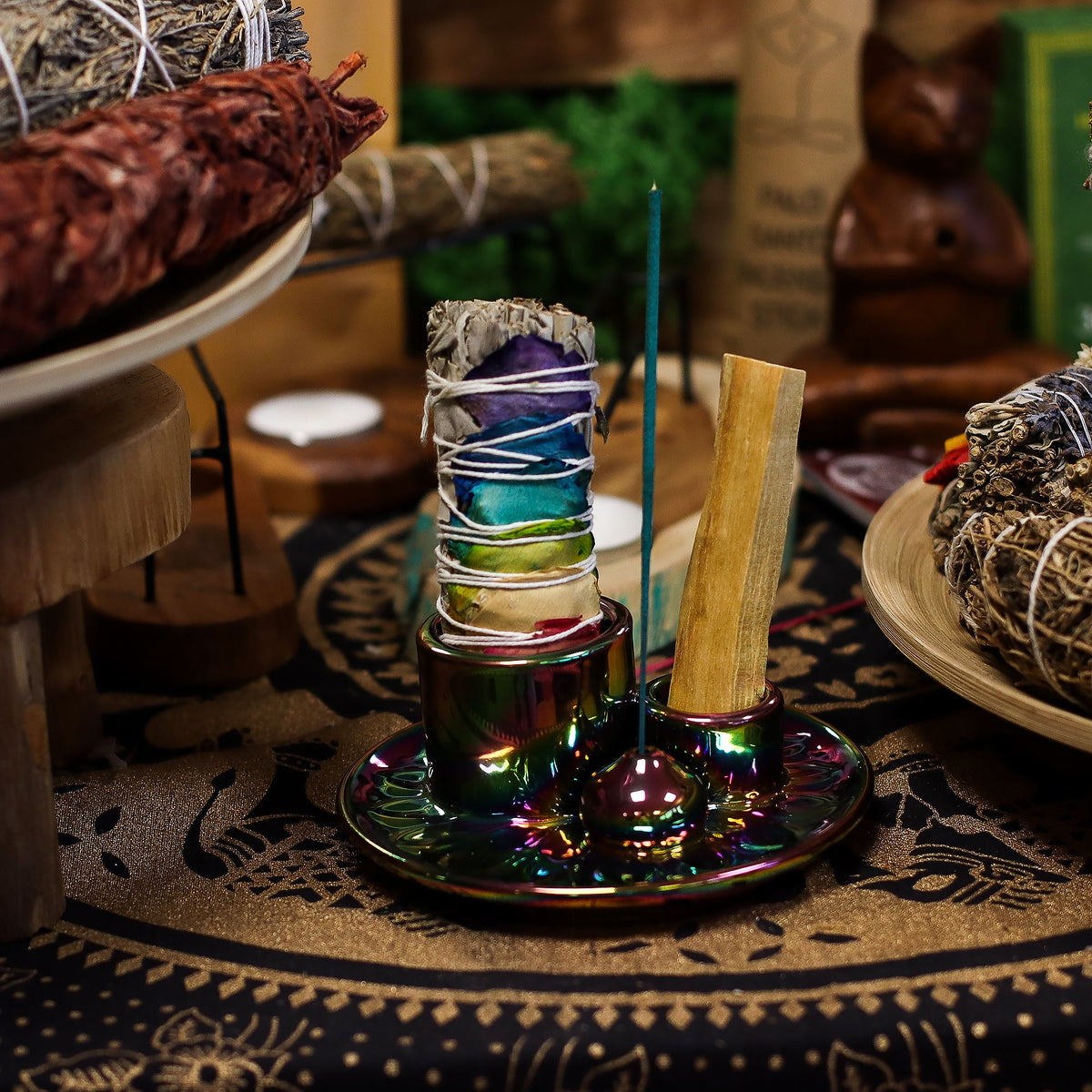 Ceramic Palo Santo & Incense Holder – Metallic Rainbow
