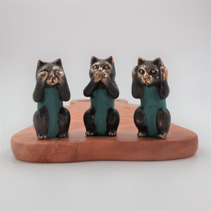 Set of 3 Brass Wisdom Cats