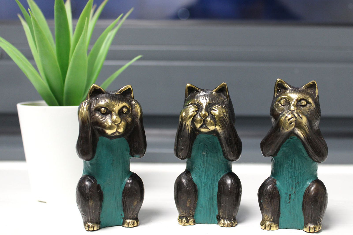 Set of 3 Brass Wisdom Cats