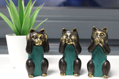 Set of 3 Brass Wisdom Cats